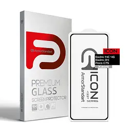 Захисне скло для Xiaomi Redmi 14C 4G/A4 5G Poco C75 4G, Icon, 2.5D загартоване скло, повне проклеювання, глянсове, удароміцне, з олеофобним покриттям, сумісне з чохлами, міцність 9H, проста установка, ArmorStandart (ARM79329)