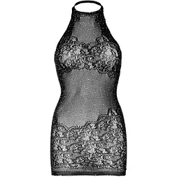 Сукня-сітка зі стразами Leg Avenue RhinestOne halter Mini dress Black, відкрита спина, One Size - мініатюра 7