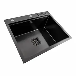 Кухонна мийка 60x50 PVD чорна Platinum Handmade з підставкою для ножів, Чорний - мініатюра 3
