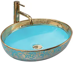 Умивальник Rea Margot 52x40 blue/gold (REA-U8709), Матова