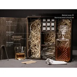 Подарунковий набір віскі Whiskey Stones з камінням для віскі в дерев'яному пеналі №3 + декантер і 2 склянки + щипці + мішечок - мініатюра 9