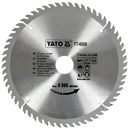Диск пиляльний победітовий по дереву YATO 210х30x3.2x2.2 мм (YT-6068)