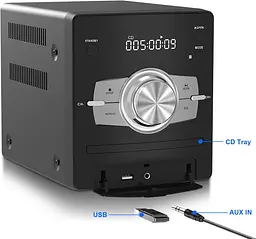 Домашня стереосистема з CD-плеєром, FM-радіо, Bluetooth, AUX in, USB-in, роз'єм для навушників, пульт дистанційного керування - мініатюра 2