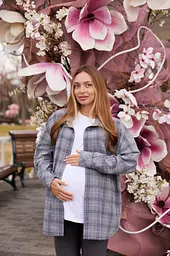 Жіноча сорочка для вагітних стилю oversize в клітинку для майбутніх мам Siena S - М (42 - 44) Lullababe сірий