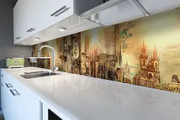 Кухонний фартух Стародавня Європа вінілова наклейка ПВХ замки Архітектура вінтаж Коричневий Happy Pocket Z180833