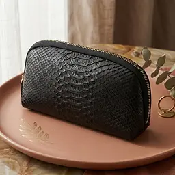 Фактурна жіноча барсетка з натуральної шкіри з тисненням під змію Vintage 22272 чорний - мініатюра 3