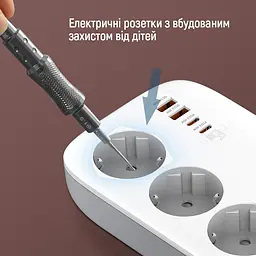 Мережевий фільтр-подовжувач СolorWay 3 розетки/4USB GaN3 Pro PD (2USB-A + 2 TYPE-C) (65W) 2 м (CW-CHE34PDW) - мініатюра 9