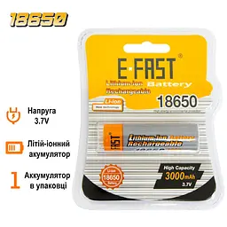 Акумуляторна батарея 18650 3000mAh Li-ion акумулятор батарейка заряджається 3.7V 1 шт - мініатюра 2