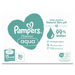 Уцінка. Набір дитячі вологі серветки Pampers Harmonie Aqua 720 шт. (15 уп. по 48 шт.)  - мініатюра 2