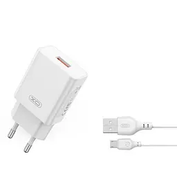 Мережевий зарядний пристрій XO L127 USB-A QC18W Fast Charging Charger with Micro cable Білий - мініатюра 4