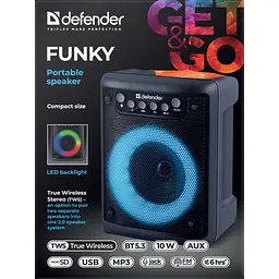 Акустична система 1.0 Defender Funky 10Вт, Light/BT/FM/USB/MIC/AUX - мініатюра 6