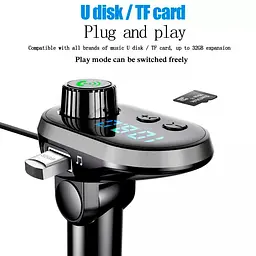 Bluetooth трансміттер з кабелем Type-C/MicroUSB/Lightning "Car Q15" Чорно-серий, fm модулятор для авто (ST) - мініатюра 7