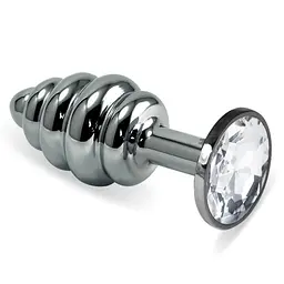 Анальна пробка - Heavy Metal Anal Plug Silver Rosebud Spiral Clear - мініатюра 1