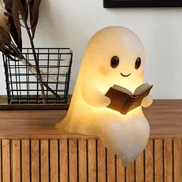 Світний привид Lscsdf Glowspirit Ghost, милий привид, що читає книгу, світний привид, зі смоли, що зігріває більше - мініатюра 5