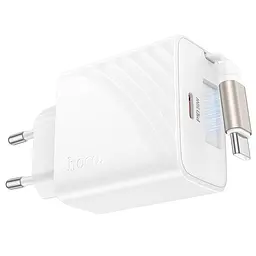 МЗП Hoco N57 Full PD20W with retractable cable Type-C (2USB-C) White - мініатюра 2