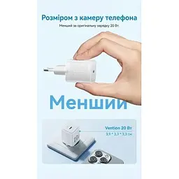 Зарядний пристрій Vention USB-C PD20W GaN black (FEPB0-EU) - мініатюра 5