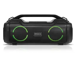 Колонка портативна 2.0 Real-El X-747 Black, 2 x 25 Вт, пластиковий корпус, Bluetooth, MicroSD/USB, IPX5, живлення від акумулятора