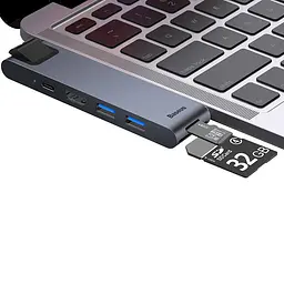 Usb Hub Baseus Thunderbolt C Pro Seven-in-one Dual Type-C to Usb3.0x2 + HDMI + RJ45 Ethernet + Type-C PD + microSD + SD card Сірий - мініатюра 3