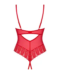 Боді з доступом Obsessive Ingridia crotchless teddy XS/S, червоне, відкриті груди - мініатюра 4