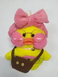 М'яка Качка Lalafanfan Duck в одязі 30см у пов'язці жовтий светрик