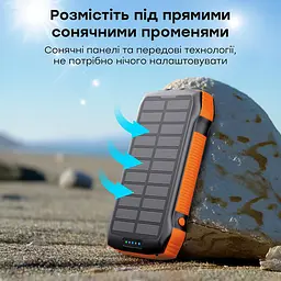 Повербанк з сонячною панеллю 20000mAh Choetech B657 Black PD20W+QC QC3.0 PD3.0 бездротова зарядка (43-00134) - мініатюра 8
