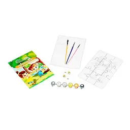 Деревʼяний пазл-розмальовка А5 "Котик" PuzzleOK Puz-22938 пензлик, фарби, клейка плівка - мініатюра 5