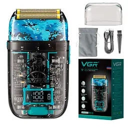 Електробритва акумуляторна шейвер VGR V-352 IPX5 з подвійним лезом + LCD дорожня сумка - мініатюра 6