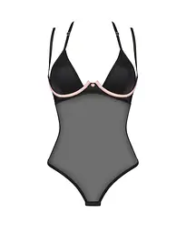 Прозоре боді Obsessive Selinne teddy XS/S Black, дрібна сітка, подвійні бретелі - мініатюра 3