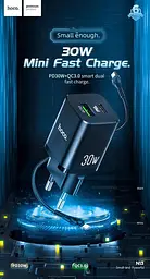 Мережевий зарядний пристрій 1 USB + Type-C Hoco N13 PD30W +QC3.0 Black - мініатюра 5