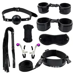 Комплект для бандажу з 8 предметів BDSM Чорний K000873