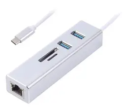 Хаб USB Maxxter NECH-2P-SD-01, Silver, Type-C 3.1 - 2xUSB 3.0 / GLan / microSD / SD, кабель 17 см, алюмінієвий корпус