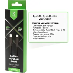 Дата кабель USB-C to USB-C 1.0m 60W PVC Vinga (VCDCCC31) - мініатюра 2