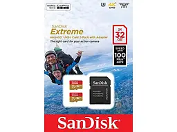 Карта пам'яті SanDisk Extreme microSDHC UHS-I U3 V30 Twin Pack + SD Adapter 32 GB (SDSQXAF-032G-GN6AT) - мініатюра 3