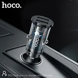 Адаптер автомобільний HOCO DZ3 2 USB car charger + кабель Lightning прозоро чорний - мініатюра 8