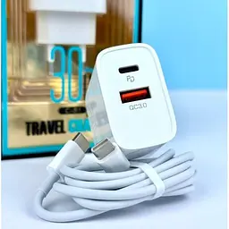 Зарядний пристрій Celebrat C-S1 U+C 30w Wall Charger + Type-C Cable White - мініатюра 2