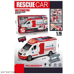 Машинка 345-260 (72) Швидка допомога, масштаб, 1:18, звук, підсвічування, колесо вільного ходу, в коробці - мініатюра 2