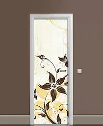 Вінілова наклейка на двері Намальована квітка ПВХ з ламінацією Квіти Бежева 65х200 см Happy Pocket Z184984