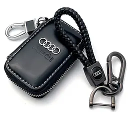 Подарунковий набір №8 для Audi / плетений брелок з карабіном / чохол зі шкіри наппа