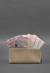 Шкіряне портмоне-купюрник на блискавці 14.0 світло-бежевий - мініатюра 3