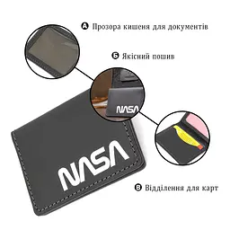 Шкіряна обкладинка для автодокументів з логотипом NASA Grande Pelle 11490 чорний - мініатюра 4