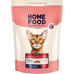 Сухий корм для кішок Home Food Grain-free hypoallergenic Suitable for exotic breeds з качкою та грушею 1.6 кг (4820235020231)