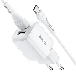 Комплект Адаптер мережевий HOCO Type-C Cable Briar dual port charger set N8 2USB білий