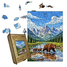 Дерев'яний фігурний пазл puzzlean Альпійська панорама, А3, Картонна коробка 200 елементів