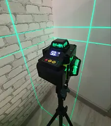 Лазерний рівень нівелір для стяжки підлоги HILDA 4D 16 ліній 360 ° градусів самовирівнюється Зелений промінь + пульт + акумулятор з дисплеєм - мініатюра 4