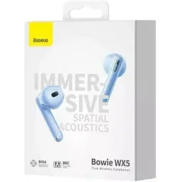 Бездротові навушники Baseus Bowie WX5 TWS в кейсі блакитні A00051000313-00 - мініатюра 2