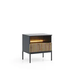 Тумба приліжкова з підсвіткою Perfect Home Сенто / Sento S54 з 1 шухлядою Чорний/дуб вотан (PFH-091484) - мініатюра 5