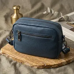 Оригінальна сумка жіноча з накладною кишенею з натуральної шкіри Vintage 22641 синя - мініатюра 4