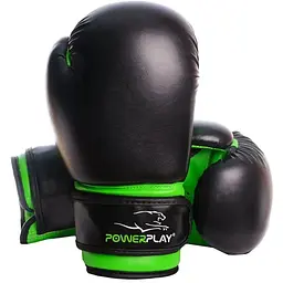 Дитячі рукавиці для боксу Power Play PP 3004, Black/Green - 8 унцій