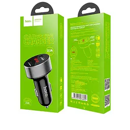 АЗП Hoco Z26 high praise dual port car charger with digital display 2USB 2.1 A Black - мініатюра 2