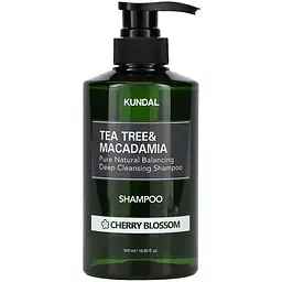 Шампунь для волосся Kundal Tea Tree & Macadamia Deep Cleansing Shampoo Cherry Blossom проти лупи з ароматом вишневого цвіту натуральний 500 мл